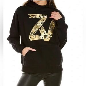 Zadig & Voltaire Wallace Gold Foil Logo Hoodie Black $298 Sold Out Size M/L